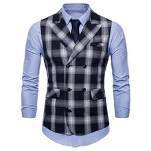 Load image into Gallery viewer, British Style Men's Plaid Business Suit Vest Men Cotton Cardigan Slim Vest For Male Black Red Green Spring M-4XL