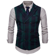 Load image into Gallery viewer, British Style Men's Plaid Business Suit Vest Men Cotton Cardigan Slim Vest For Male Black Red Green Spring M-4XL