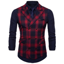 Load image into Gallery viewer, British Style Men's Plaid Business Suit Vest Men Cotton Cardigan Slim Vest For Male Black Red Green Spring M-4XL
