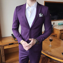 Load image into Gallery viewer, Solid Color slim fit male 3 piece suits wedding dress men Business Casual blazer Wedding Prom Dinner Suits Groomsman Wear tuxedo