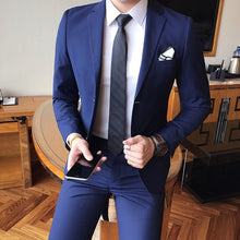 Load image into Gallery viewer, Solid Color slim fit male 3 piece suits wedding dress men Business Casual blazer Wedding Prom Dinner Suits Groomsman Wear tuxedo