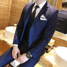 Load image into Gallery viewer, Solid Color slim fit male 3 piece suits wedding dress men Business Casual blazer Wedding Prom Dinner Suits Groomsman Wear tuxedo
