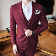 Load image into Gallery viewer, Solid Color slim fit male 3 piece suits wedding dress men Business Casual blazer Wedding Prom Dinner Suits Groomsman Wear tuxedo